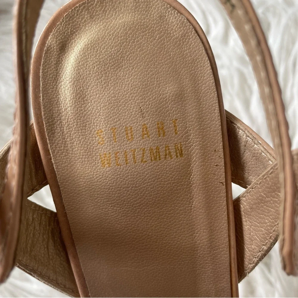 Stuart Weitzman Nexus Open Toe Patent Leather Nude Platform Heeled Sandals Sz 9